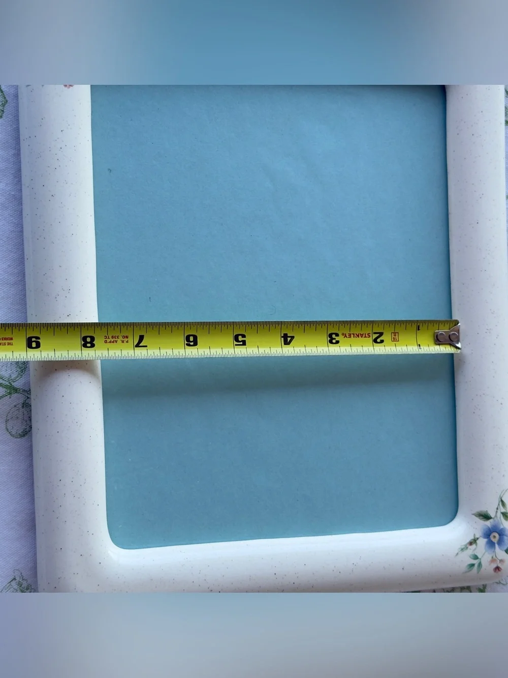Vintage Glossy White Ceramic Picture Frame, Large Floral 1970s Cottagecore Frame